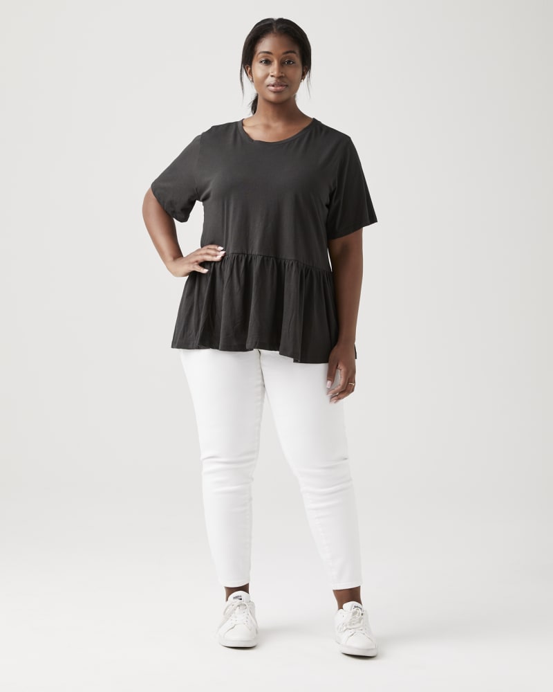 Plus size model with pear body shape wearing Turner Peplum Hem Tee by BOBEAU | Dia&Co | dia_product_style_image_id:133792